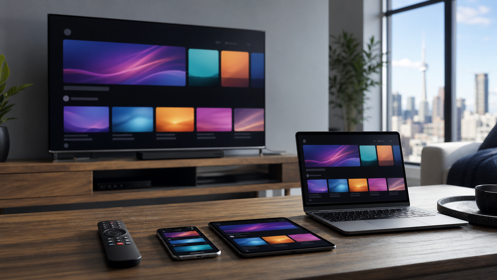 Generic streaming setup across TV, laptop, tablet and phone